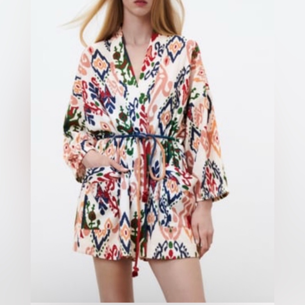 Zara linen blend open short kimono/ blazer